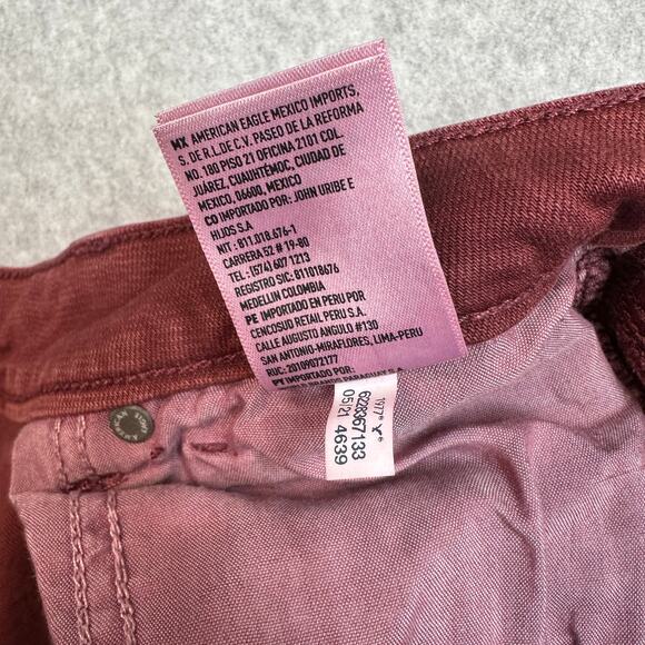 American Eagle Mom Jeans Women's 4 Long Maroon Stretch Skinny Slim Fit Mid Rise - Picture 6 of 10